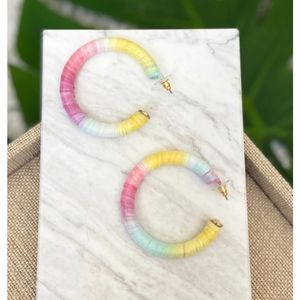 Raffia Wrap Hoop Earrings- Light Pink Multi